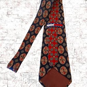 Vtg Tommy Hilfiger Classic Width Tie 100% Italian Silk Navy/Red/Gold